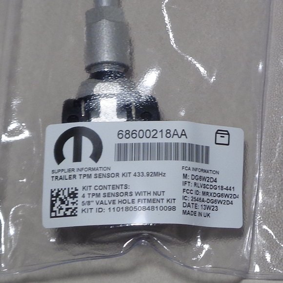 2023 2024 Dodge Ram OEM New Mopar TIRE TRAILER TPM SENSOR KIT 68600218AA - Picture 3 of 15